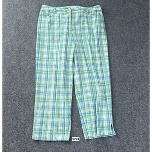 Talbots Pants Size 12 Plaid Cotton Seersucker Capri Cropped Stretch Y2K  Vintage